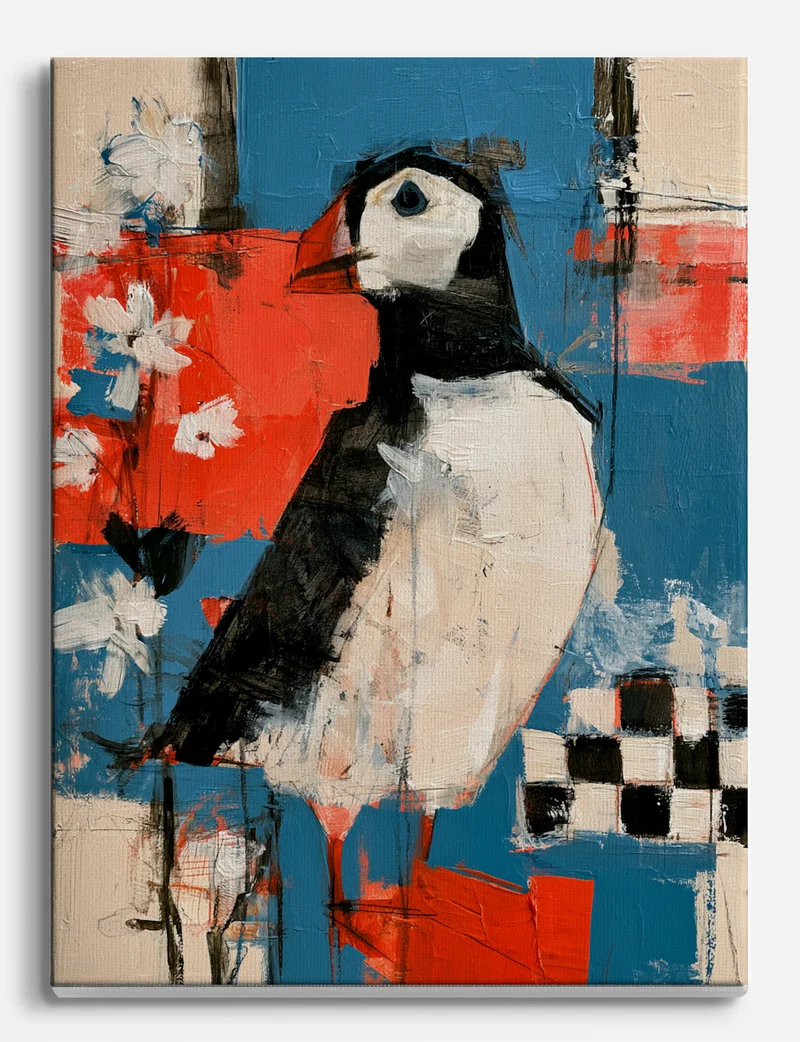 Puffin in Red and Blue Canvas Print
