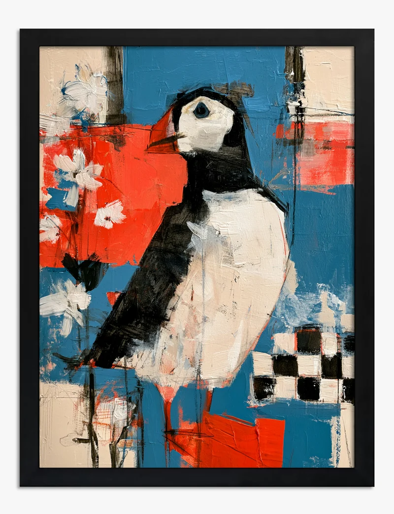 Puffin in Red and Blue Art Print