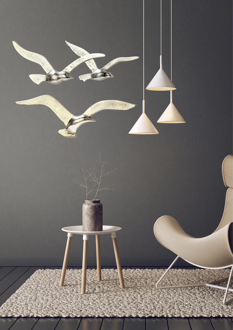 Silbernes Wandobjekt Vogel Set aus Aluminium - 2-teilig Maritim Dekoration