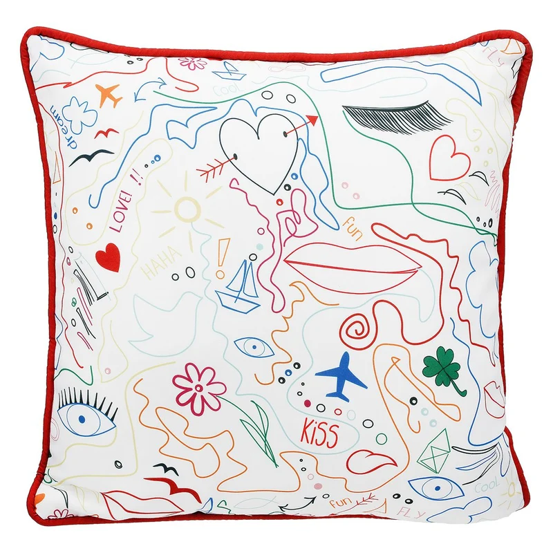 3er Set Kissen Colorful Modern Art – Quadratische Outdoor-Kissen im Einliniendesign