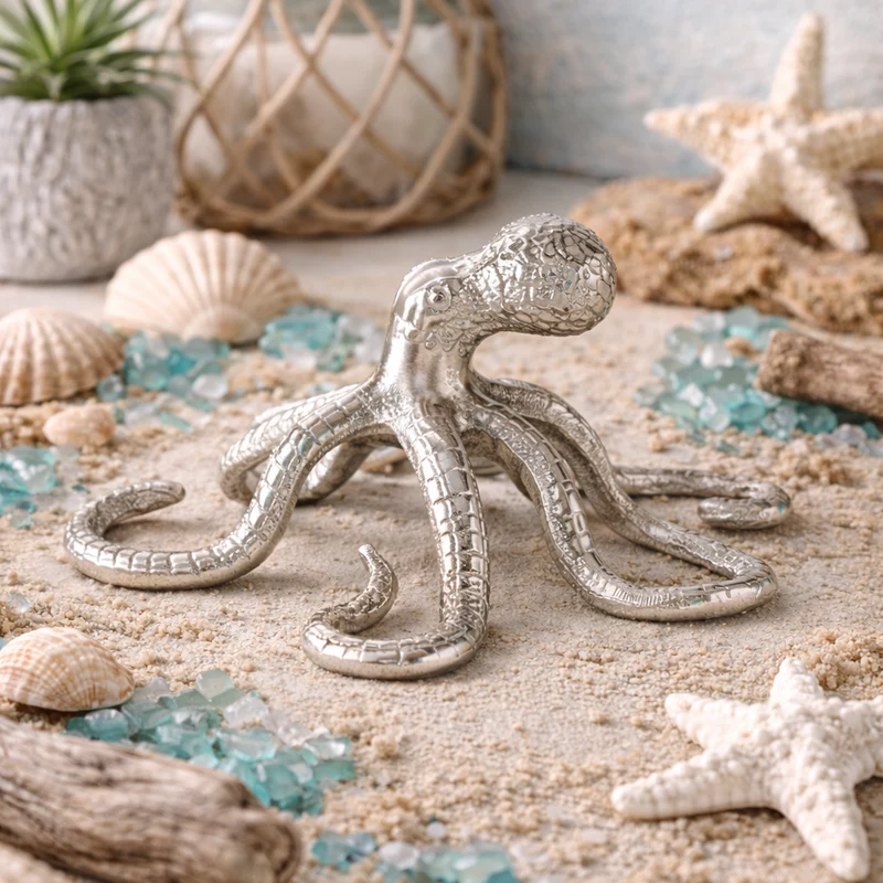 Dekofigur Octopus Silber Glänzend aus Aluminium