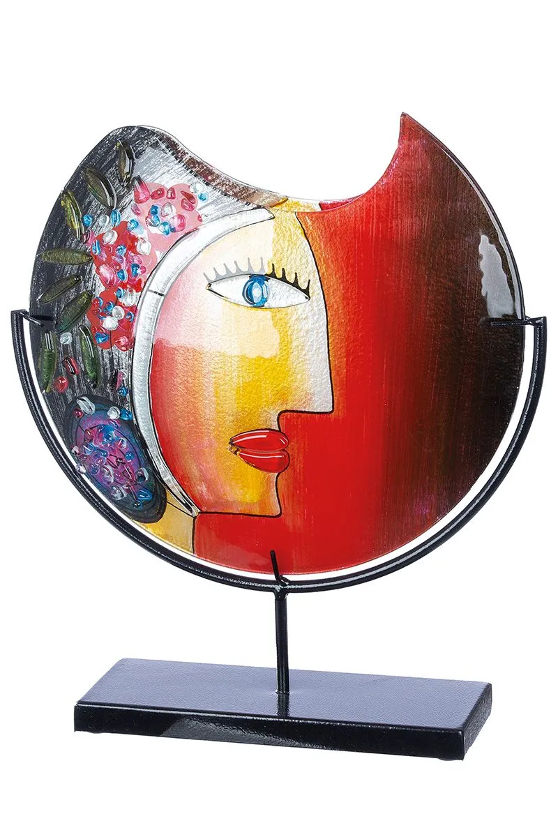 Cloe Gesichtsvase aus Glas und Metall Handbemalt