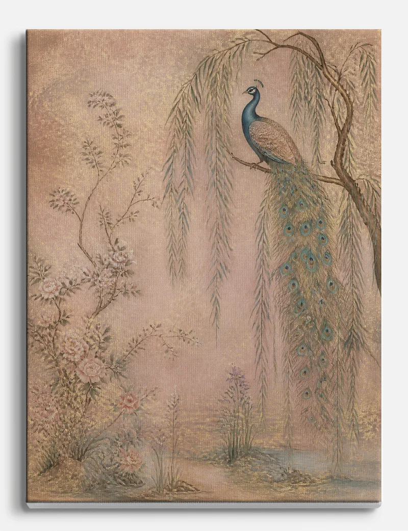 Peacock in the Willow Canvas Print
