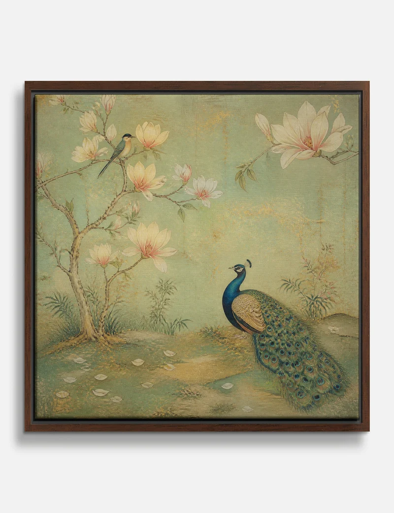 Peacock and Magnolia Garden Canvas Print