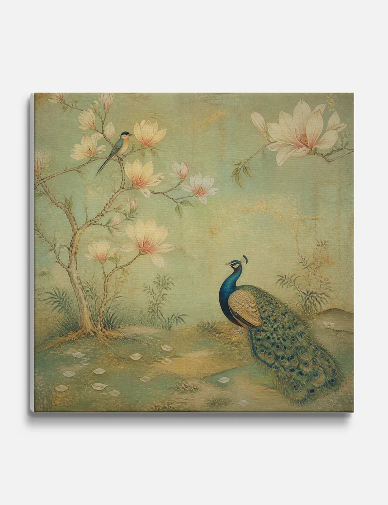 Peacock and Magnolia Garden Canvas Print