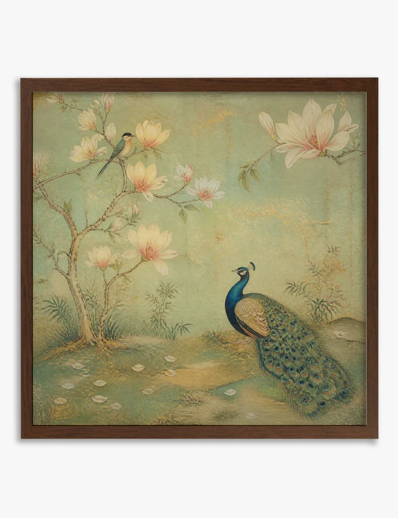 Peacock and Magnolia Garden Art Print