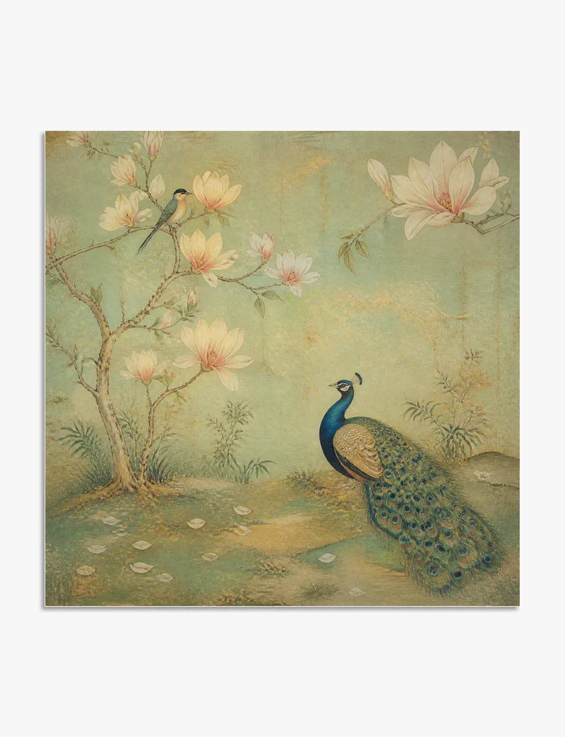 Peacock and Magnolia Garden Art Print