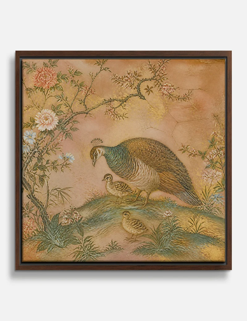 Peahen and Chicks Chinoiserie Panel Canvas Print
