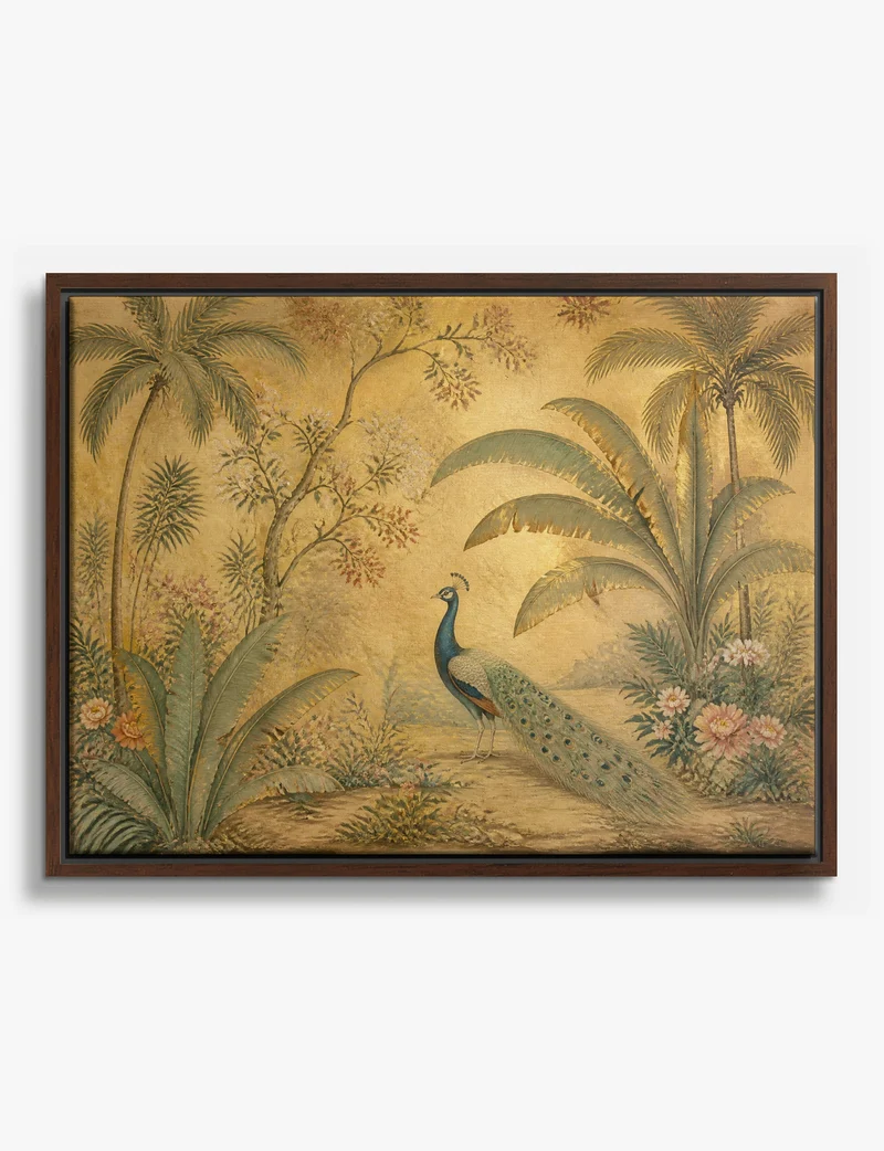 Peacock in a Golden Garden Canvas Print