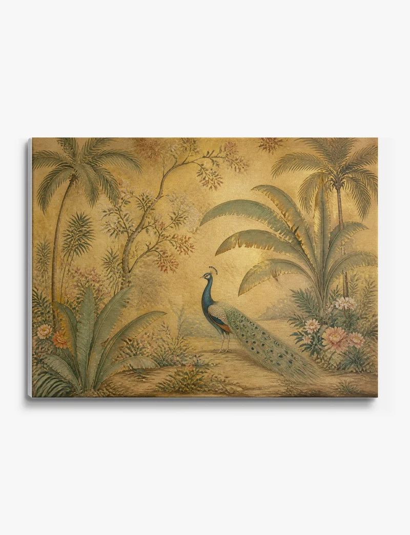 Peacock in a Golden Garden Canvas Print