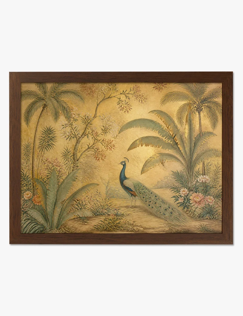 Peacock in a Golden Garden Art Print