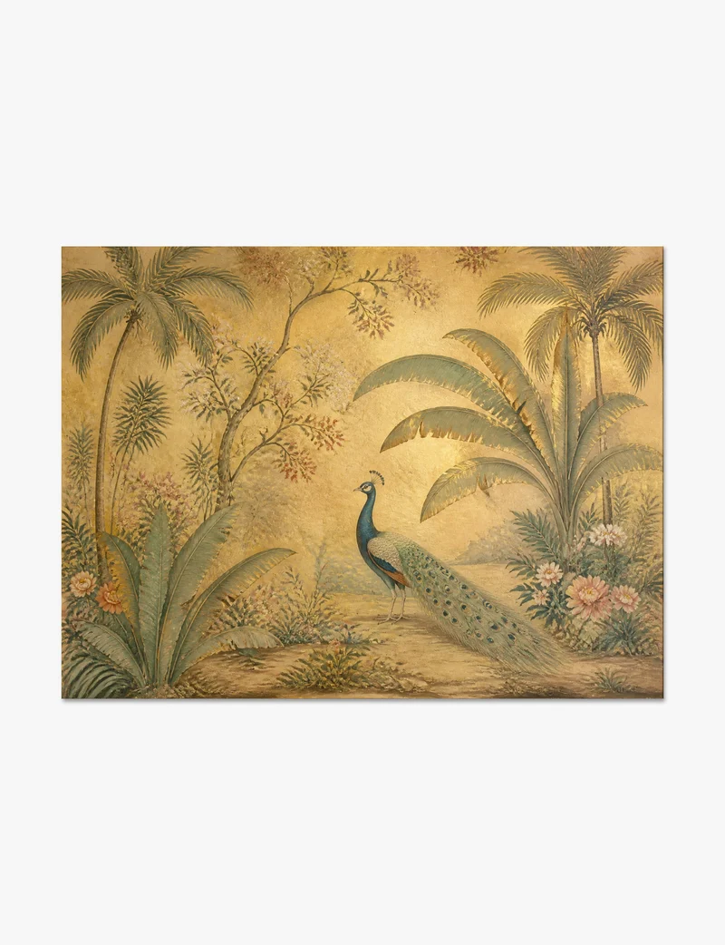 Peacock in a Golden Garden Art Print