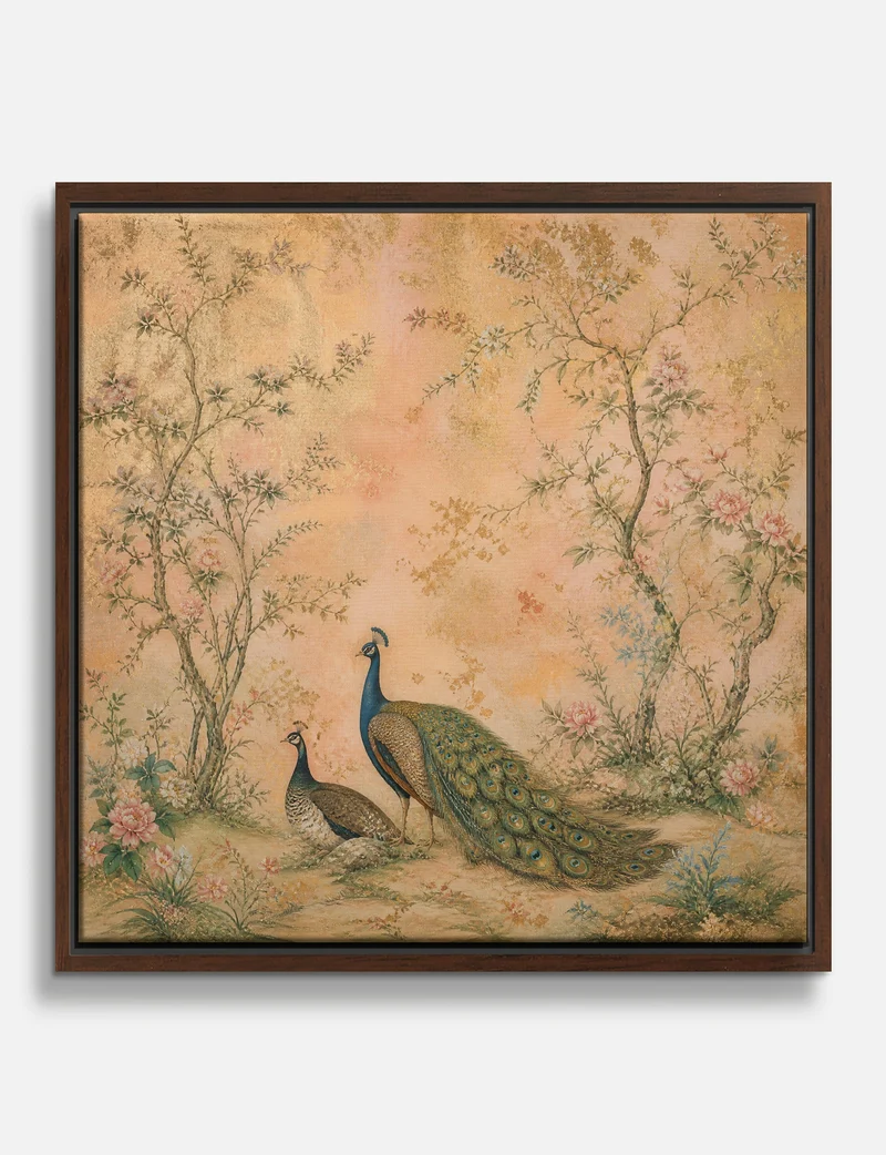 Peacocks in a Blossom Garden Canvas Print