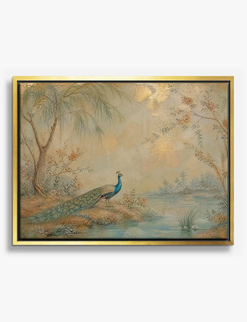 Peacock by the Willow River Canvas Print