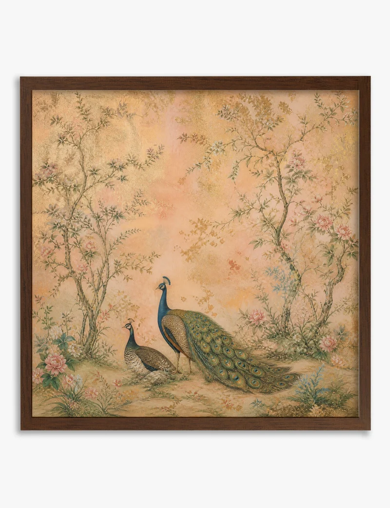 Peacocks in a Blossom Garden Art Print