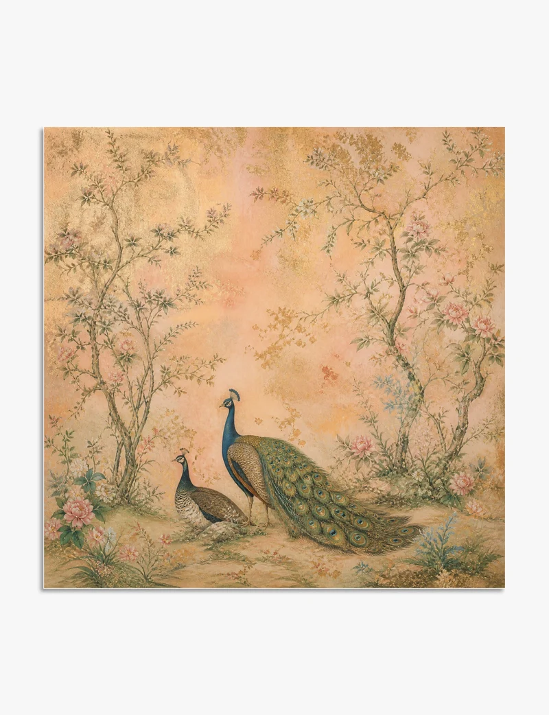Peacocks in a Blossom Garden Art Print