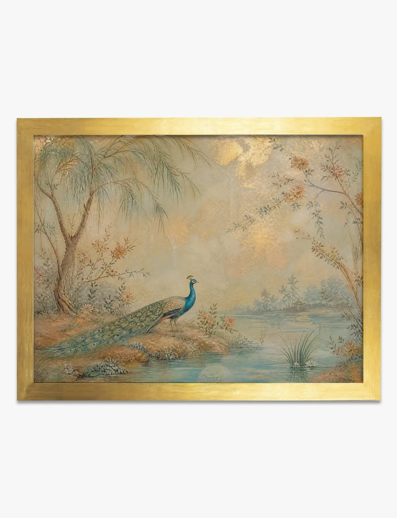 Peacock by the Willow River Art Print