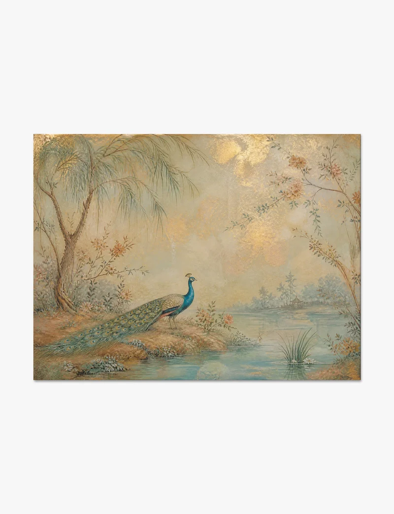Peacock by the Willow River Art Print
