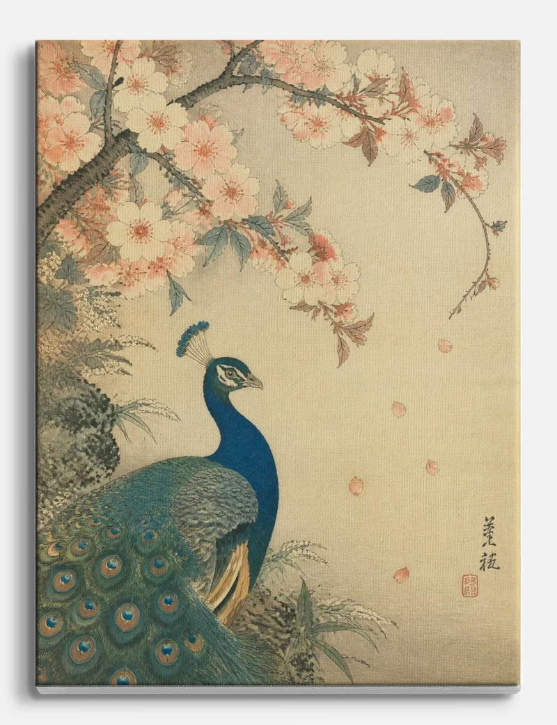 Peacock Under Cherry Blossom Canvas Print