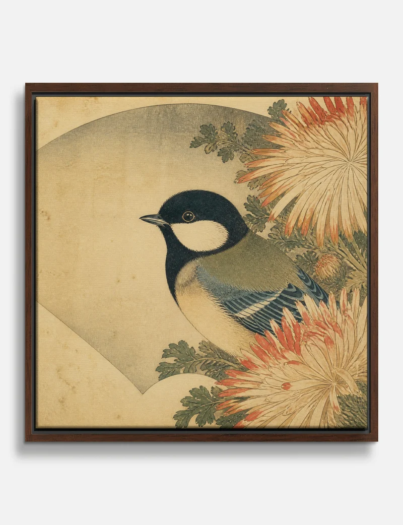 Great Tit and Chrysanthemums Canvas Print