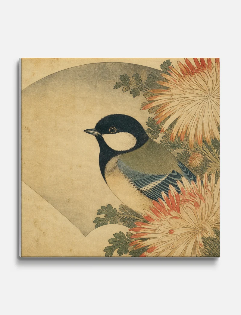 Great Tit and Chrysanthemums Canvas Print