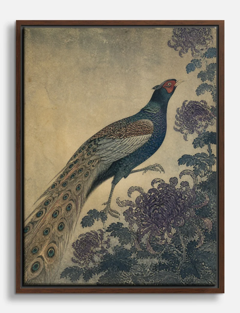 Pheasant and Chrysanthemums Canvas Print