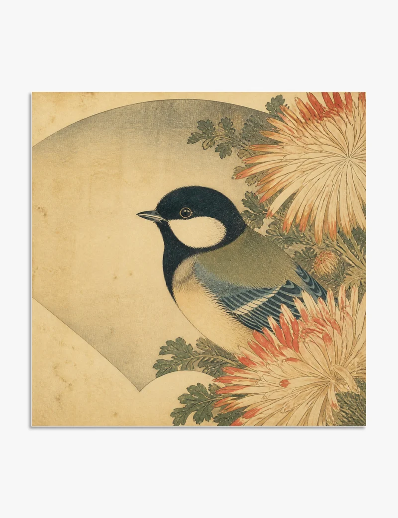 Great Tit and Chrysanthemums Art Print