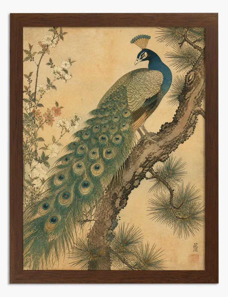 Peacock on Pine, Keinen Inspired Art Print