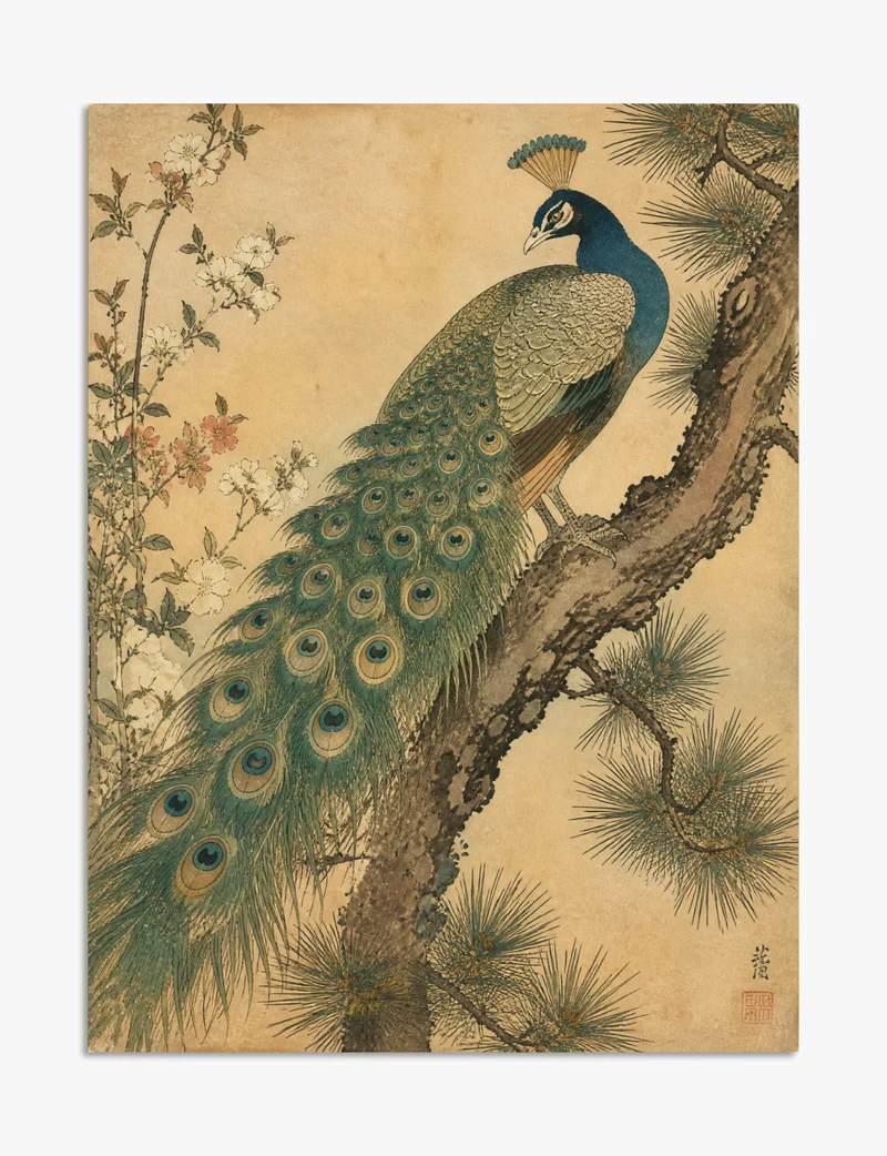Peacock on Pine, Keinen Inspired Art Print