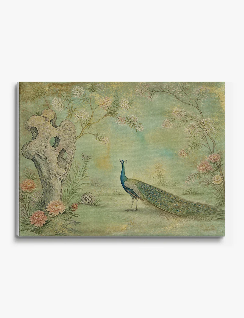Peacock in a Blossom Garden Canvas Print