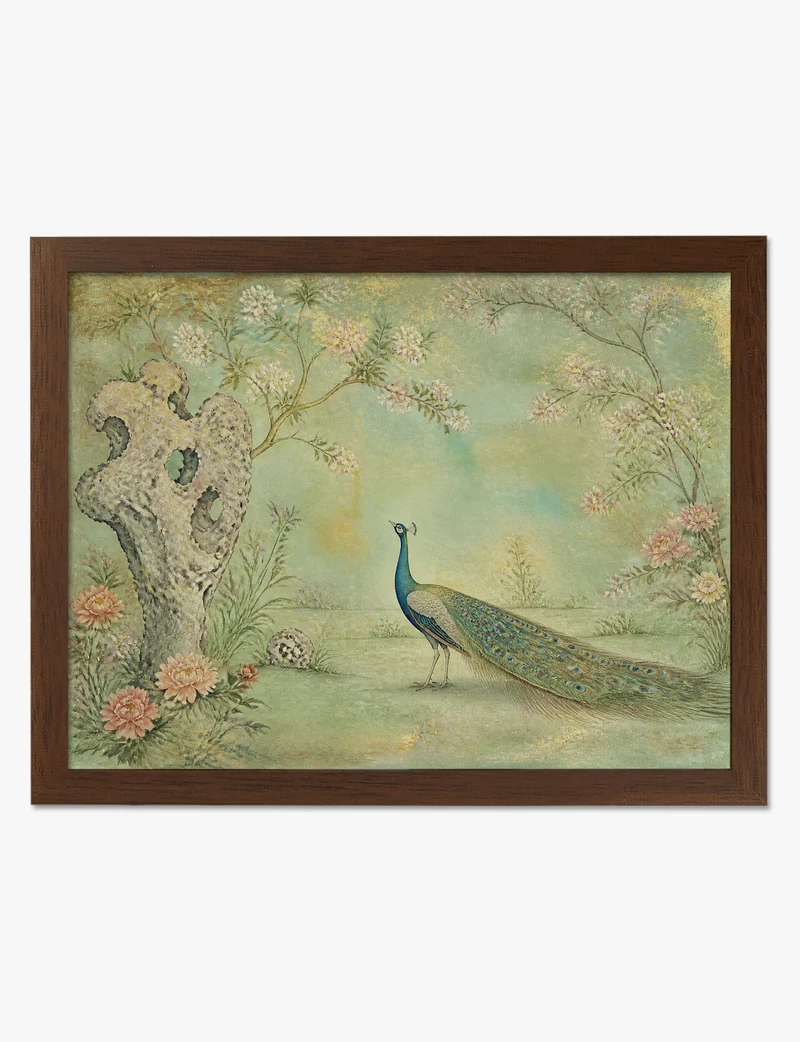 Peacock in a Blossom Garden Art Print