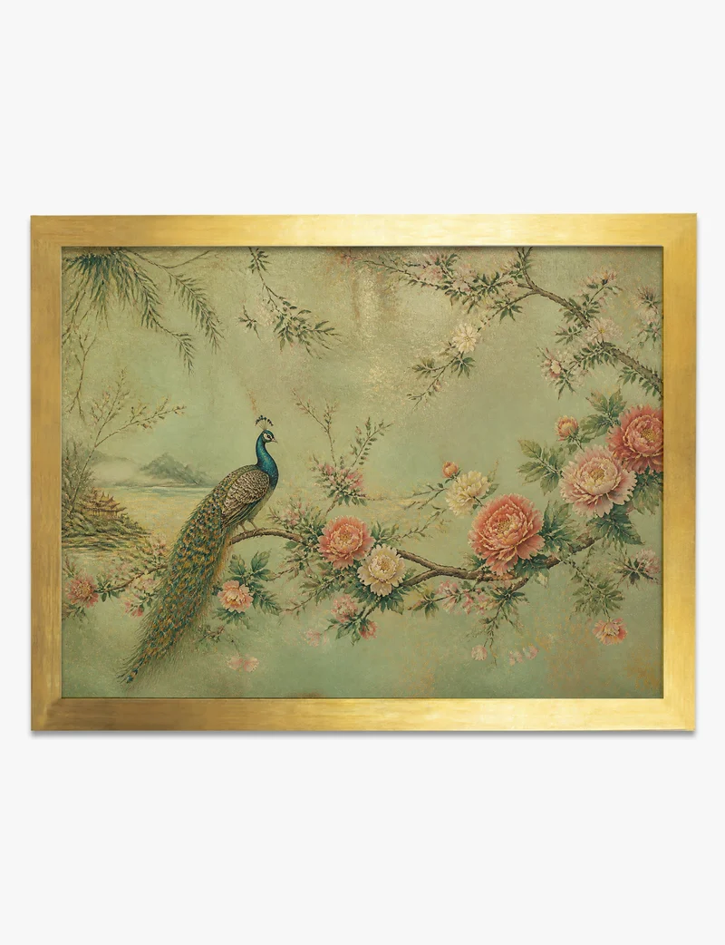 Peacock and Peonies Chinoiserie Art Print