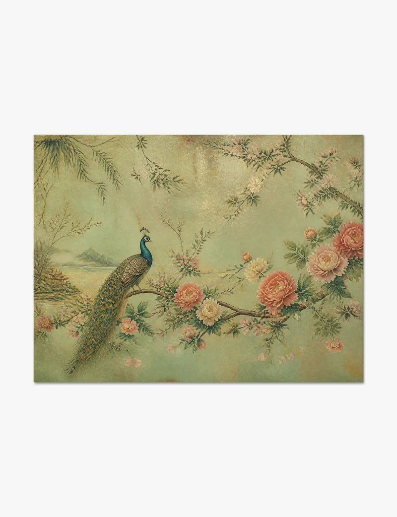 Peacock and Peonies Chinoiserie Art Print
