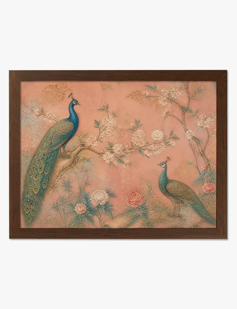 Peacocks and Blossom in Pink Art Print