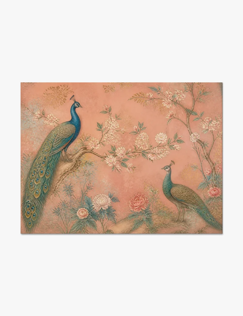 Peacocks and Blossom in Pink Art Print