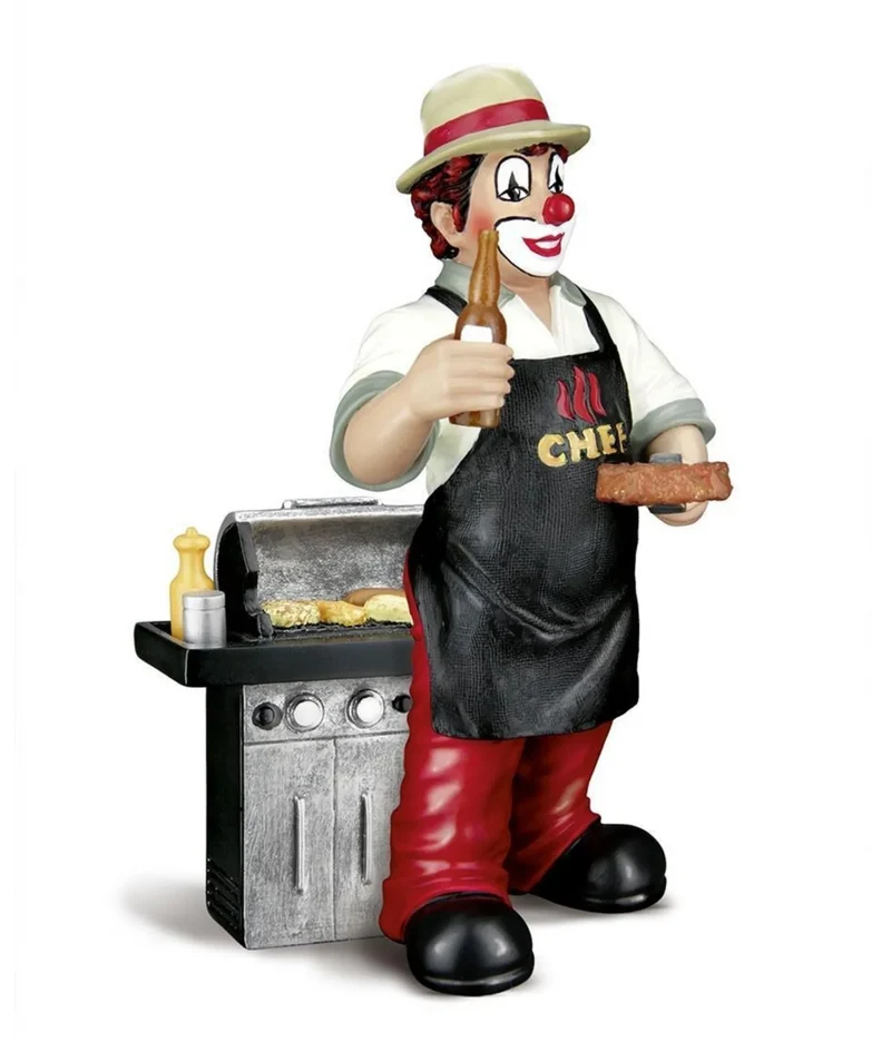Clownfigur Chefgriller aus Kunstharz - Humorvolle Grill Deko