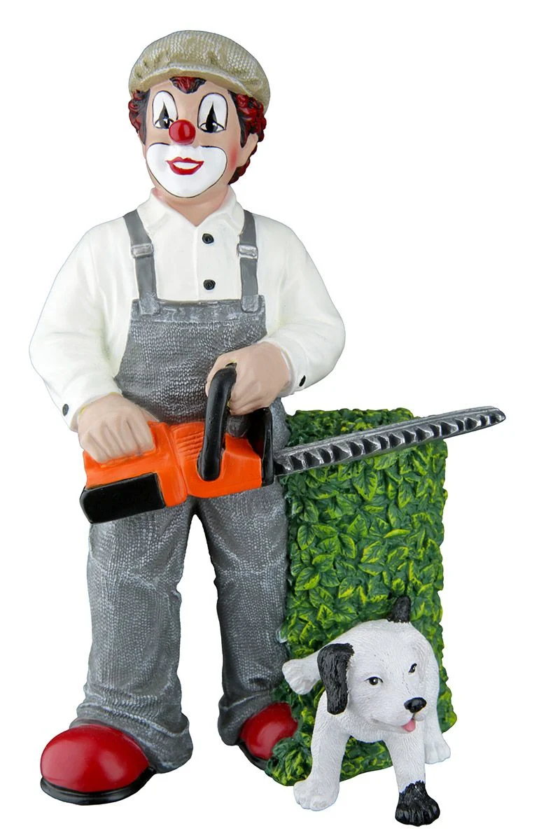 Clownfigur Gartenfreunde mit Heckenschere aus Kunstharz