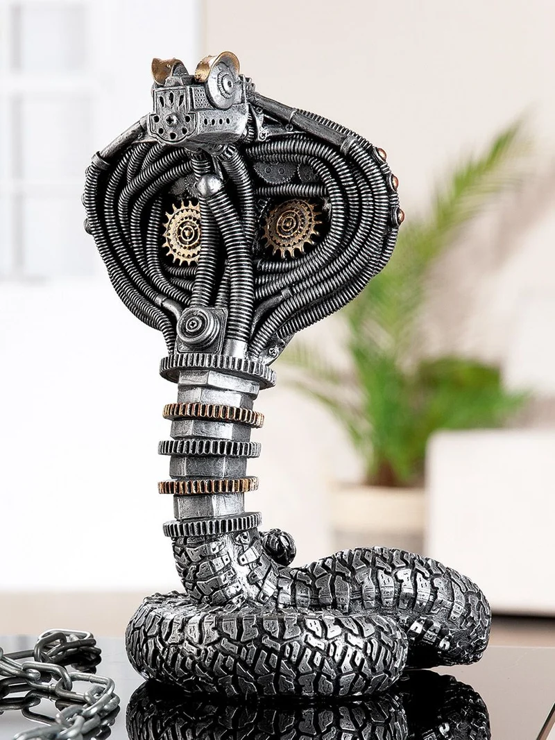 Steampunk Kobra Figur Deko in Silber mit Zahnrädern