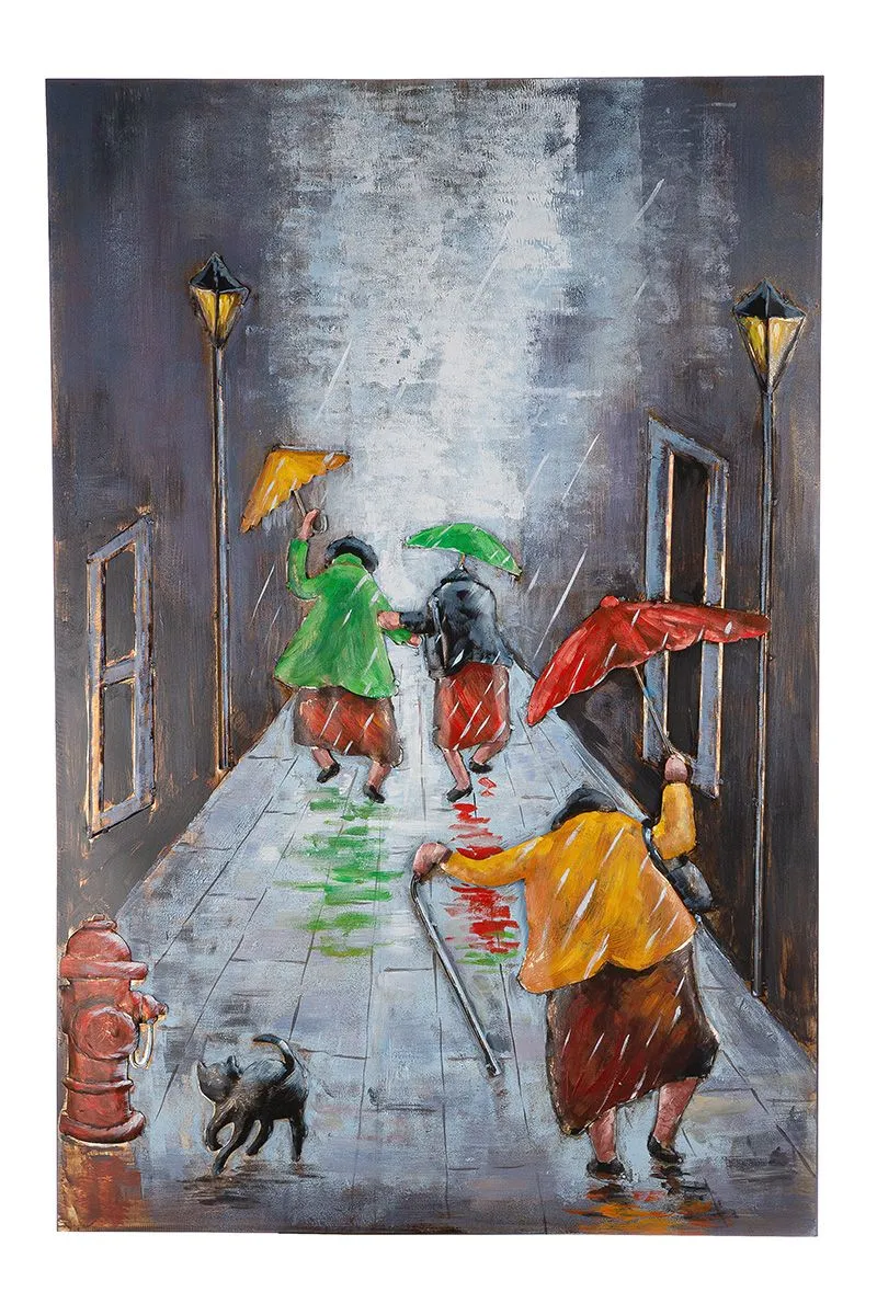 3D Metallbild Rainy Dance mit Hund 120x70cm handgefertigt Regenszene