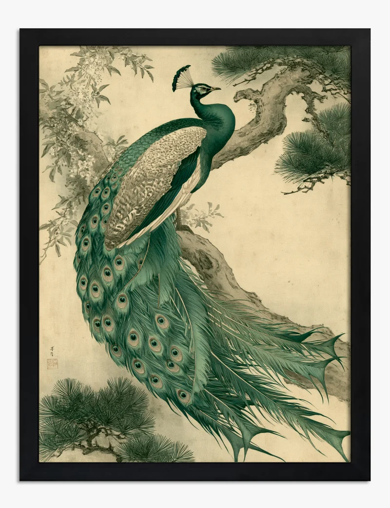 Peacock on a Pine Branch Art Print