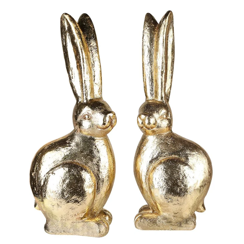 2er Set Magnesia Figur "Hase", Goldfarben mit Antikfinish, Outdoor Oster Deko, 50 cm Höhe