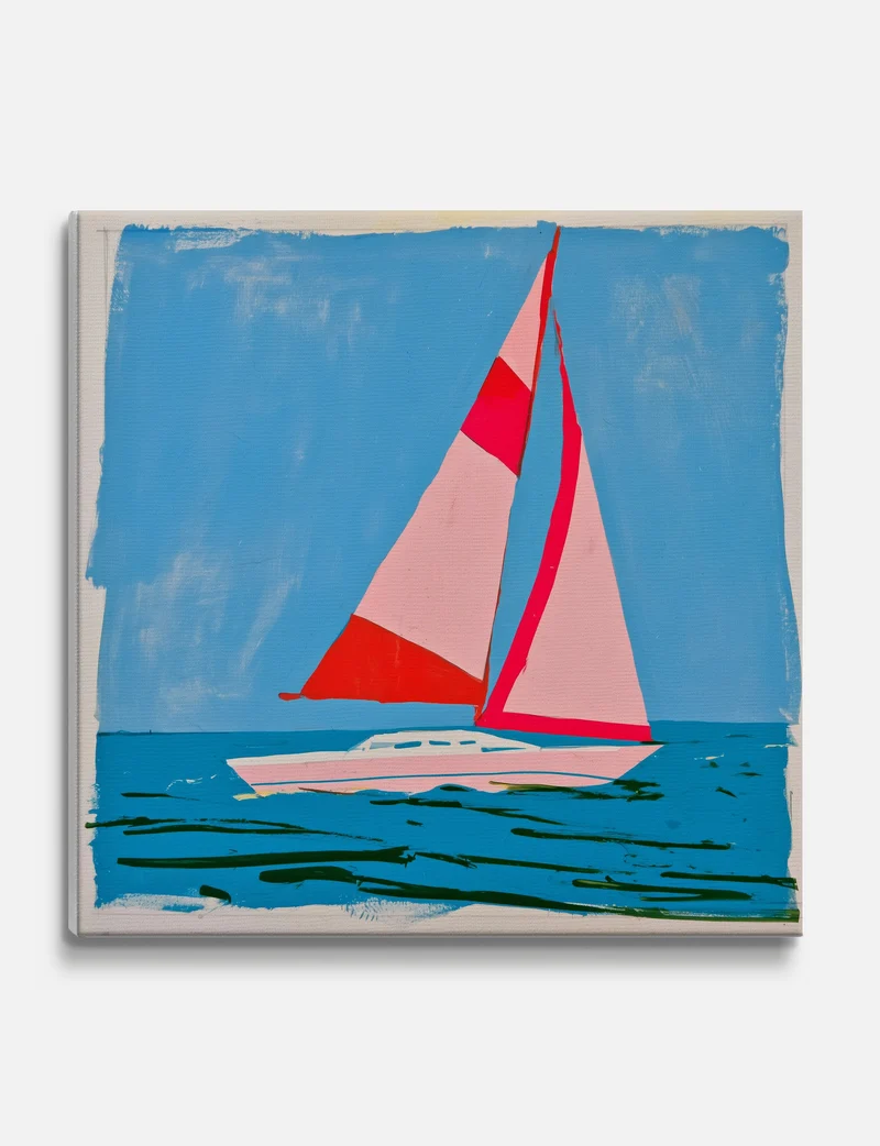 Pink Sails on Blue Water Canvas Print