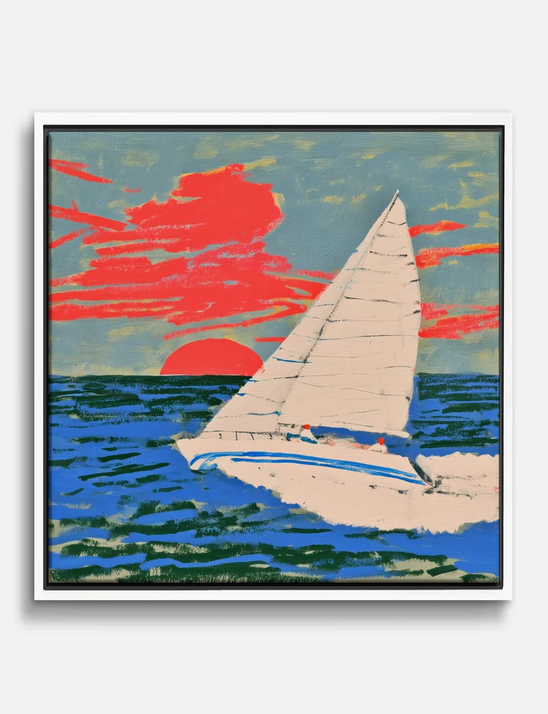 Red Sun Sailboat Canvas Print