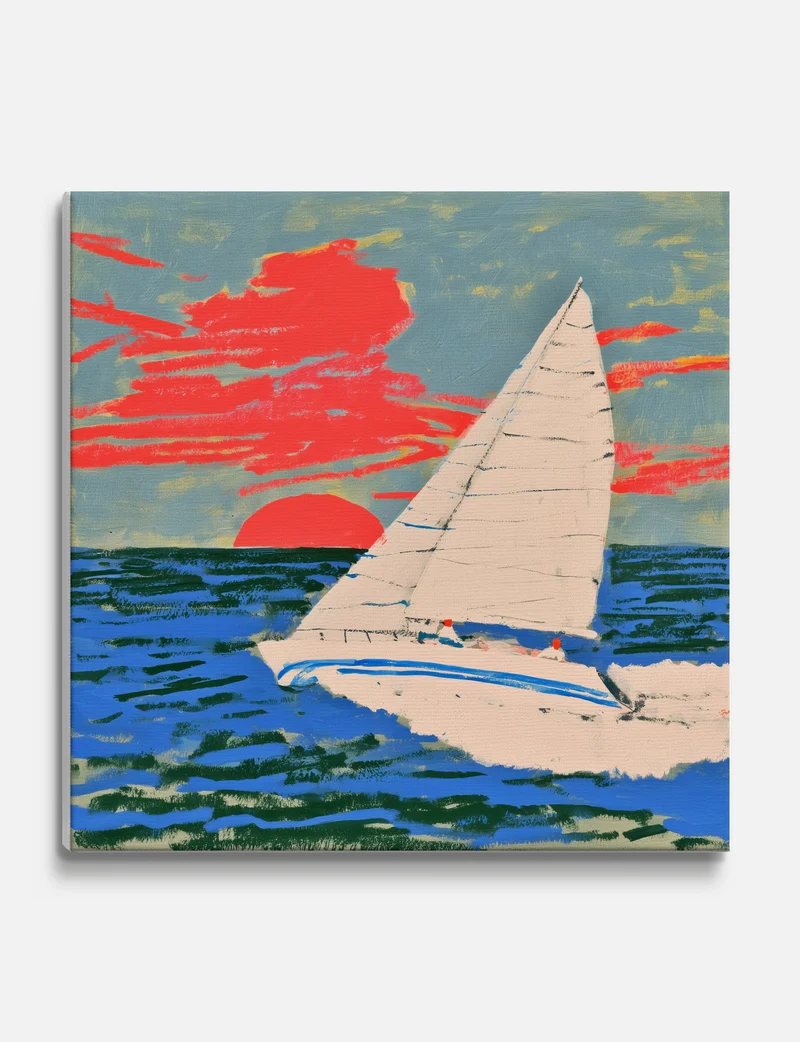 Red Sun Sailboat Canvas Print
