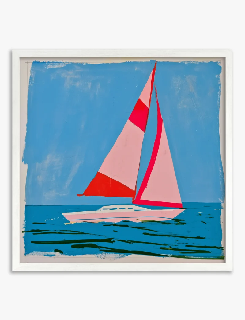 Pink Sails on Blue Water Art Print