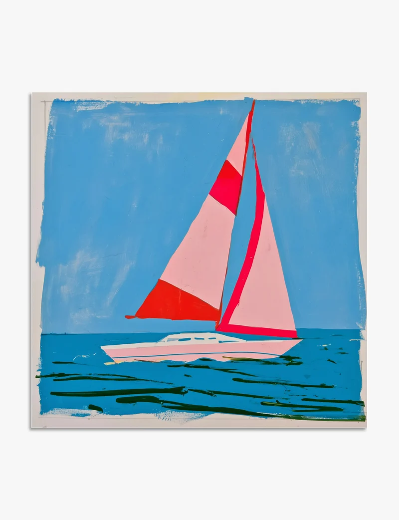 Pink Sails on Blue Water Art Print