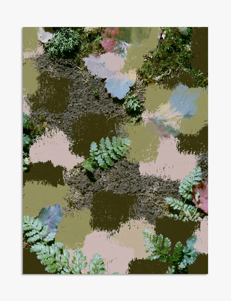 Fern Collage in Olive and Blush Art Print
