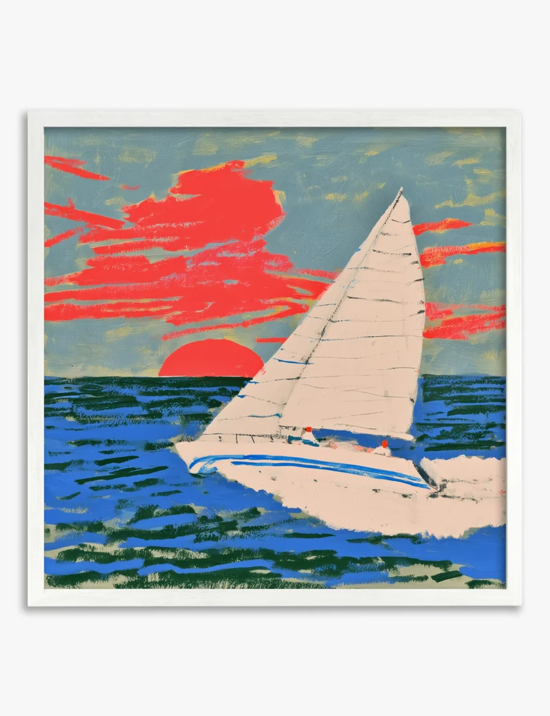 Red Sun Sailboat Art Print