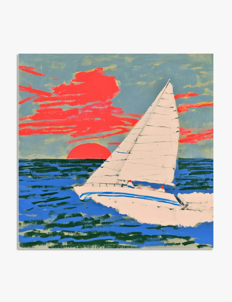 Red Sun Sailboat Art Print