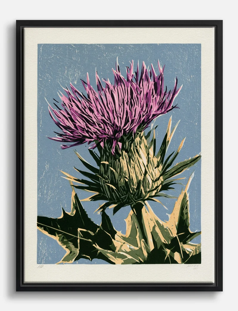 Thistle in Bloom Linocut Canvas Print